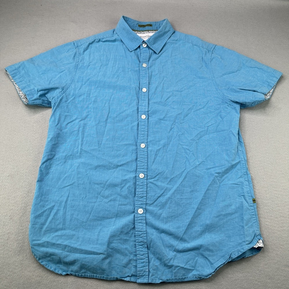 Denim & Flower Ricky Singh Blue Short Sleeve Button-Down Mens Medium Slim Fit - Picture 1 of 14